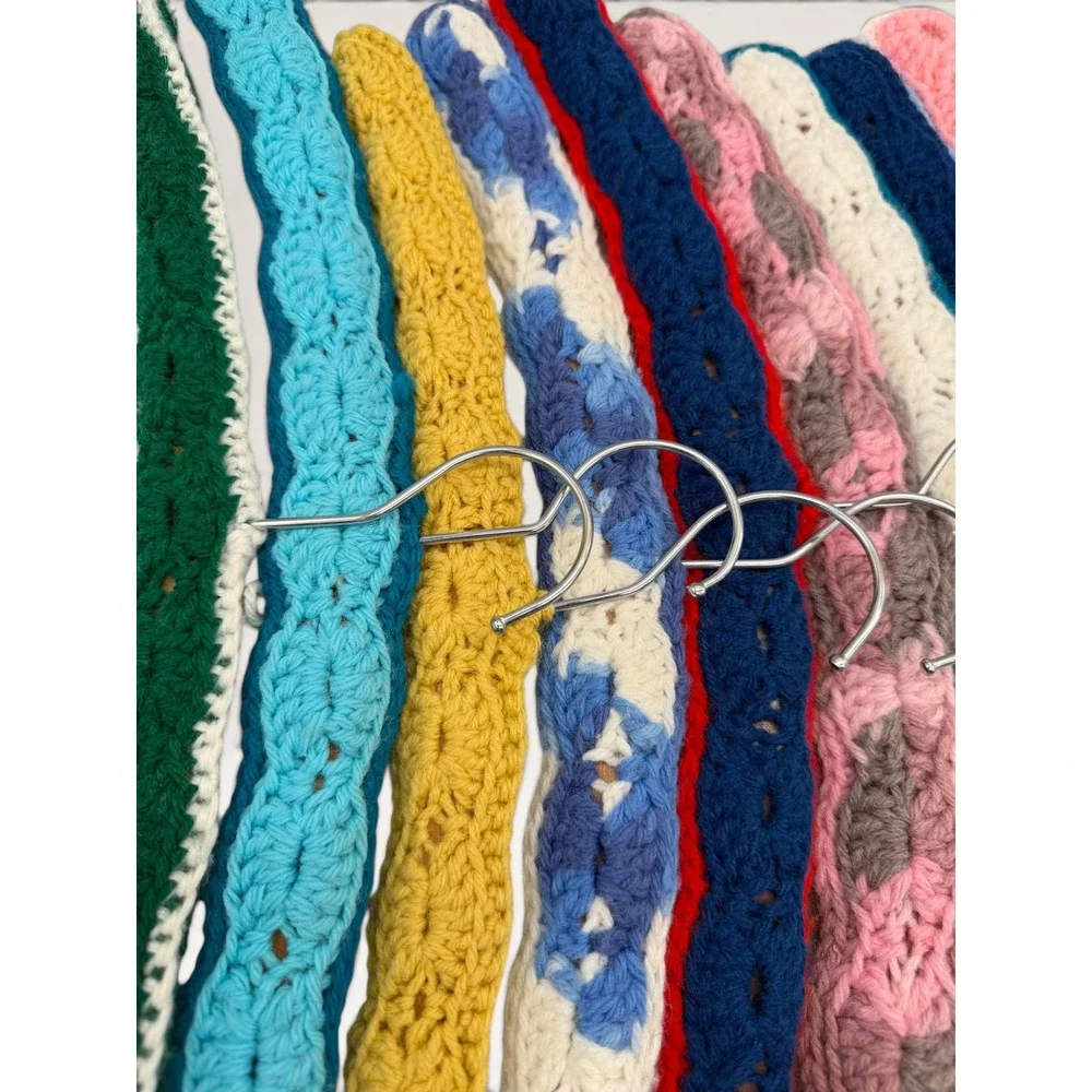 Vtg Grannycore Crochet Covered Wood Hangers Set 12 Multi Color Padded Non Slip